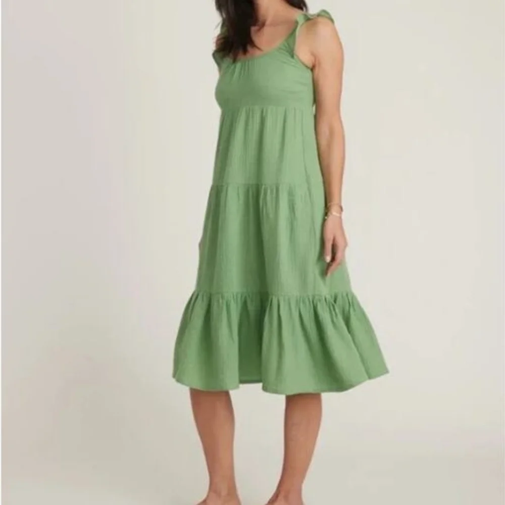 Marine Layer Sage Green Tiered Tie-Shoulder Midi Dress - Picture 1 of 4